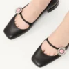 Balerini Mary-Jane Preshoes din piele de capră cu nasture cu bijuterie 20 mm