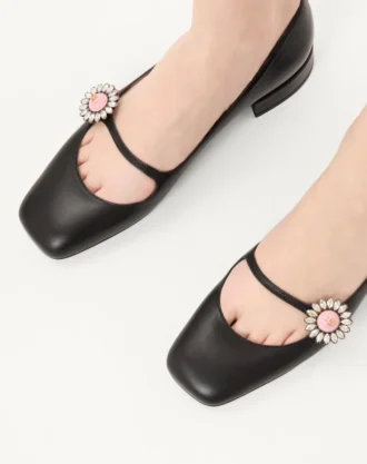 Balerini Mary-Jane Preshoes din piele de capră cu nasture cu bijuterie 20 mm