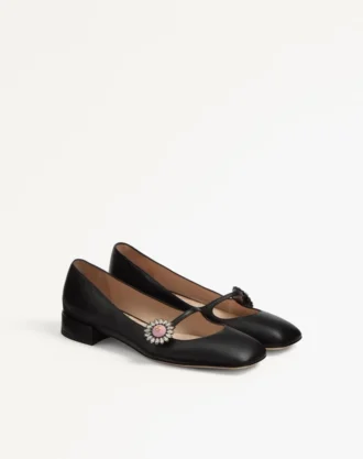 Balerini Mary-Jane Preshoes din piele de capră cu nasture cu bijuterie 20 mm
