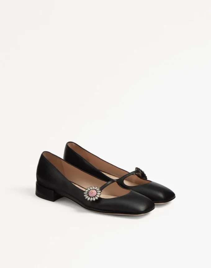 Balerini Mary-Jane Preshoes din piele de capră cu nasture cu bijuterie 20 mm