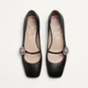 Balerini Mary-Jane Preshoes din piele de capră cu nasture cu bijuterie 20 mm