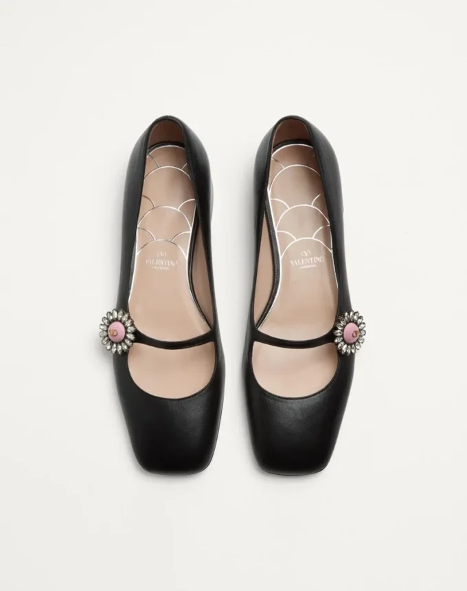 Balerini Mary-Jane Preshoes din piele de capră cu nasture cu bijuterie 20 mm