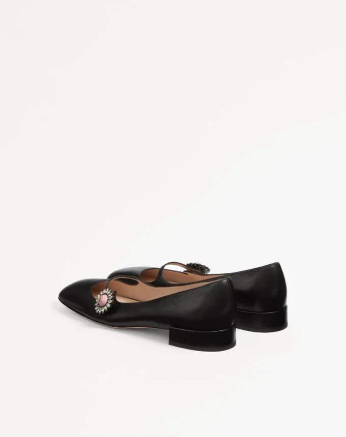 Balerini Mary-Jane Preshoes din piele de capră cu nasture cu bijuterie 20 mm