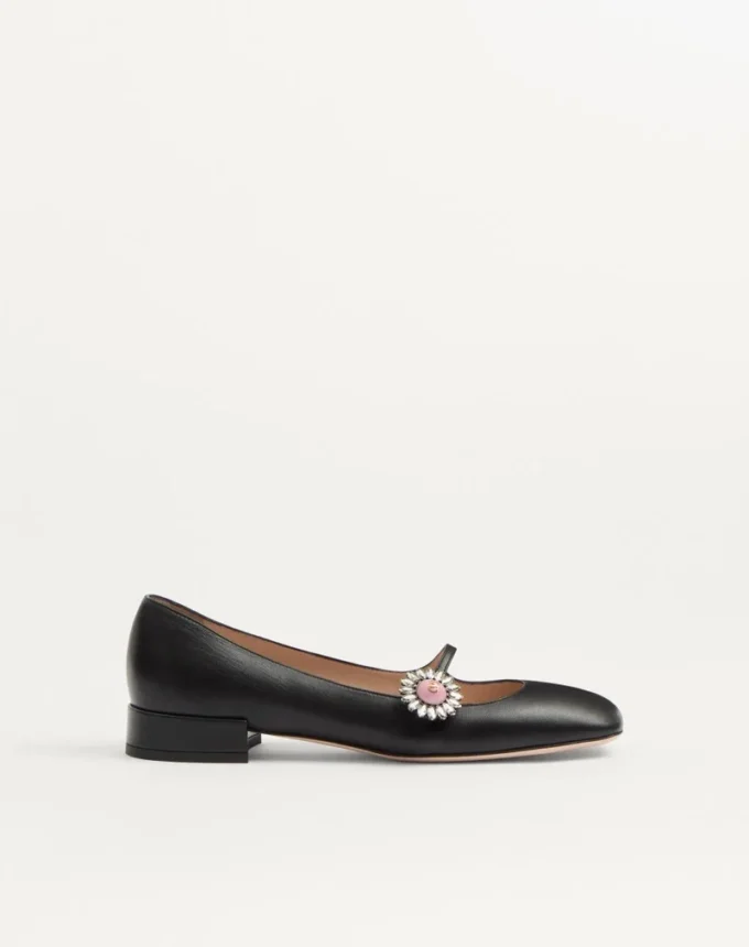 Balerini Mary-Jane Preshoes din piele de capră cu nasture cu bijuterie 20 mm