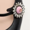 Balerini Mary-Jane Preshoes din piele de capră cu nasture cu bijuterie 20 mm