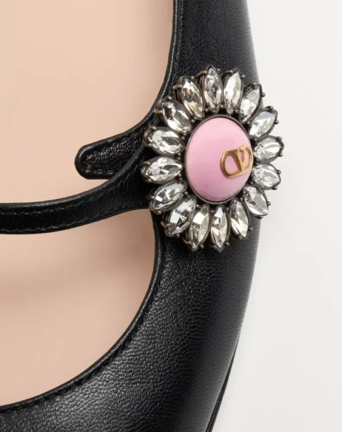Balerini Mary-Jane Preshoes din piele de capră cu nasture cu bijuterie 20 mm