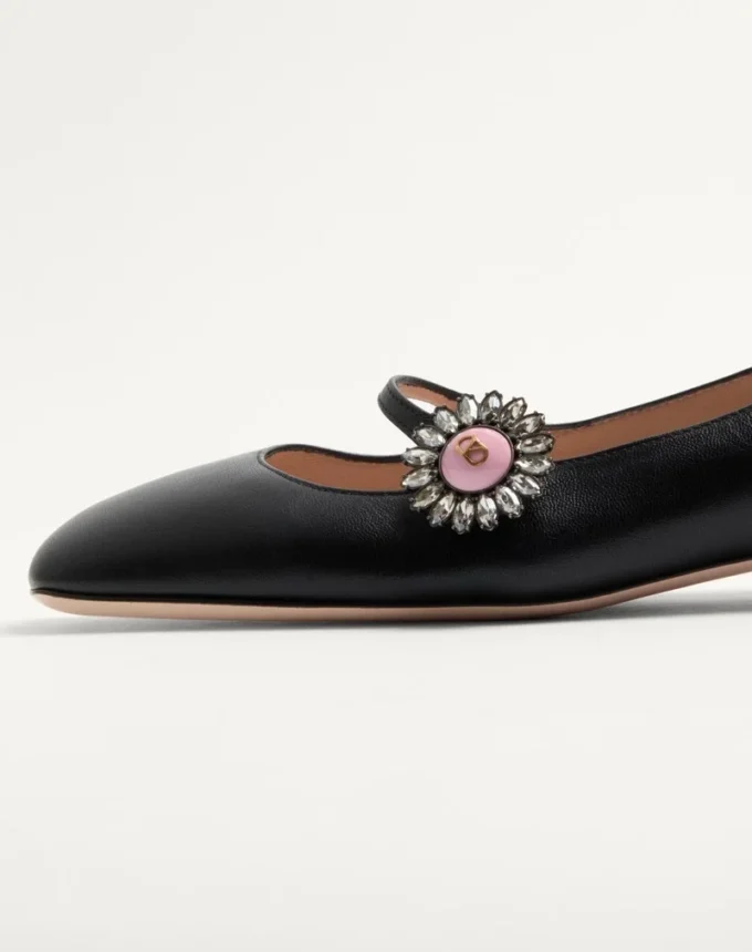 Balerini Mary-Jane Preshoes din piele de capră cu nasture cu bijuterie 20 mm