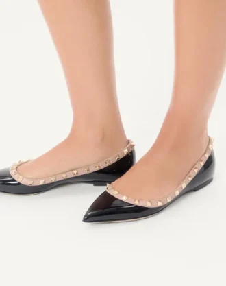 Balerini Rockstud din piele lăcuită