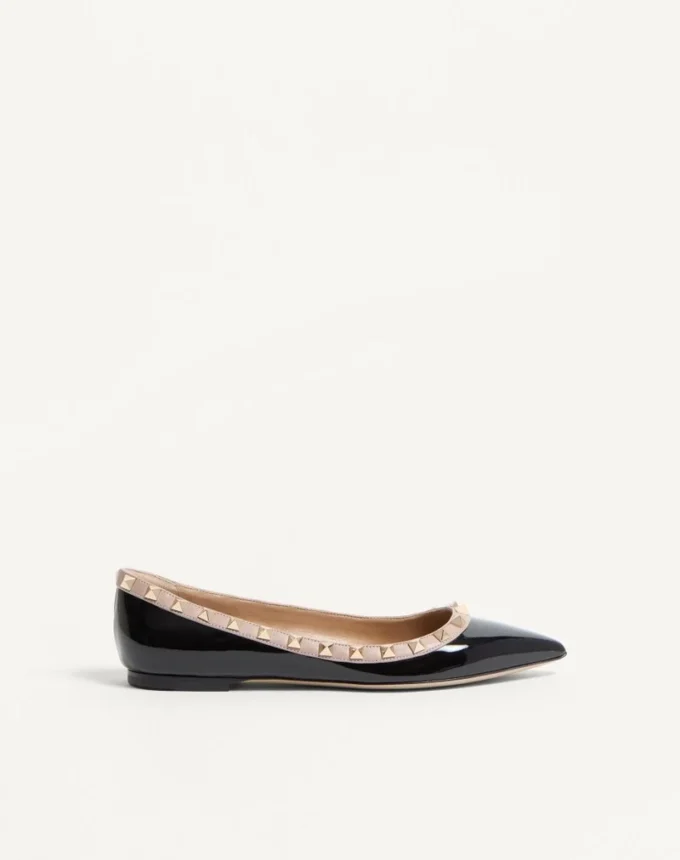 Balerini Rockstud din piele lăcuită