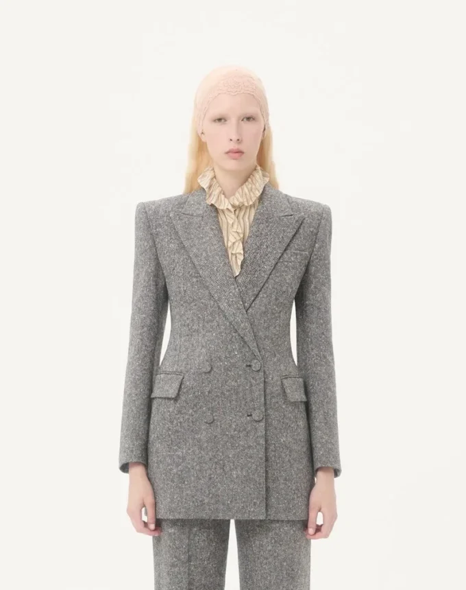 Blazer cu două rânduri de nasturi din țesătură Natté Blazer cu două rânduri de nasturi din țesătură Natté