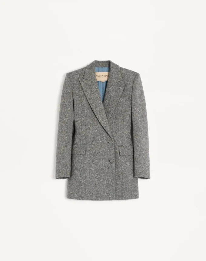 Blazer cu două rânduri de nasturi din țesătură Natté Blazer cu două rânduri de nasturi din țesătură Natté