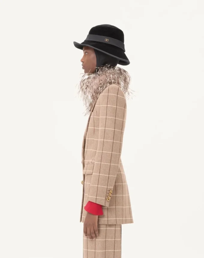 Blazer din lână cu două rânduri de nasturi și model în carouri Blazer din lână cu două rânduri de nasturi și model în carouri