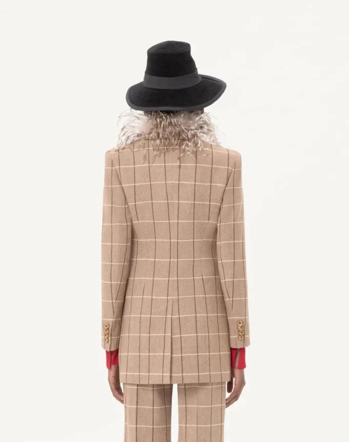 Blazer din lână cu două rânduri de nasturi și model în carouri Blazer din lână cu două rânduri de nasturi și model în carouri