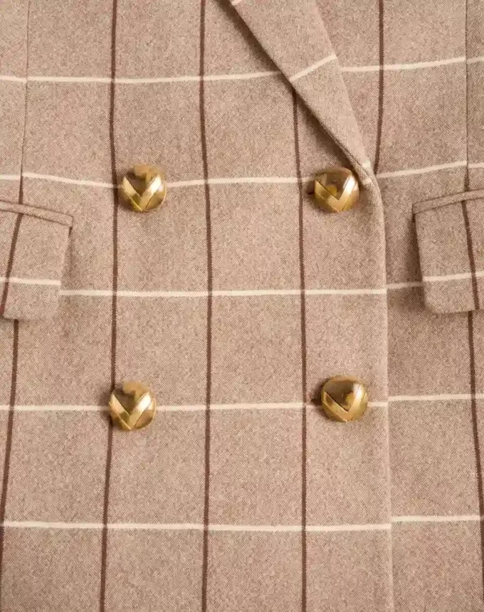 Blazer din lână cu două rânduri de nasturi și model în carouri Blazer din lână cu două rânduri de nasturi și model în carouri