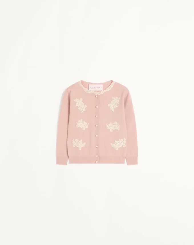 Cardigan brodat cu inserții din dantelă Cardigan brodat cu inserții din dantelă