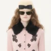 Cardigan cu guler din piele de oaie Cardigan cu guler din piele de oaie