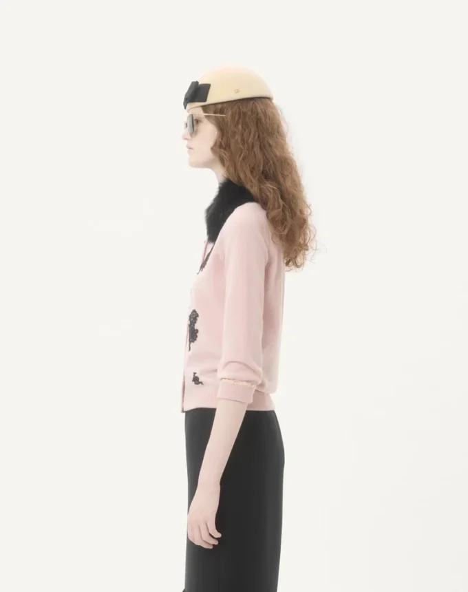 Cardigan cu guler din piele de oaie Cardigan cu guler din piele de oaie