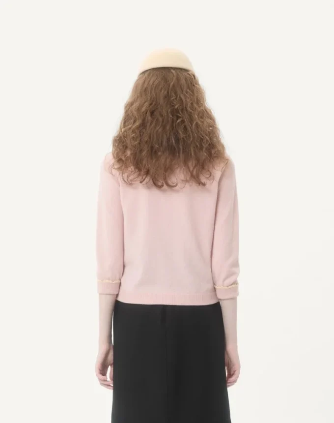 Cardigan cu guler din piele de oaie Cardigan cu guler din piele de oaie