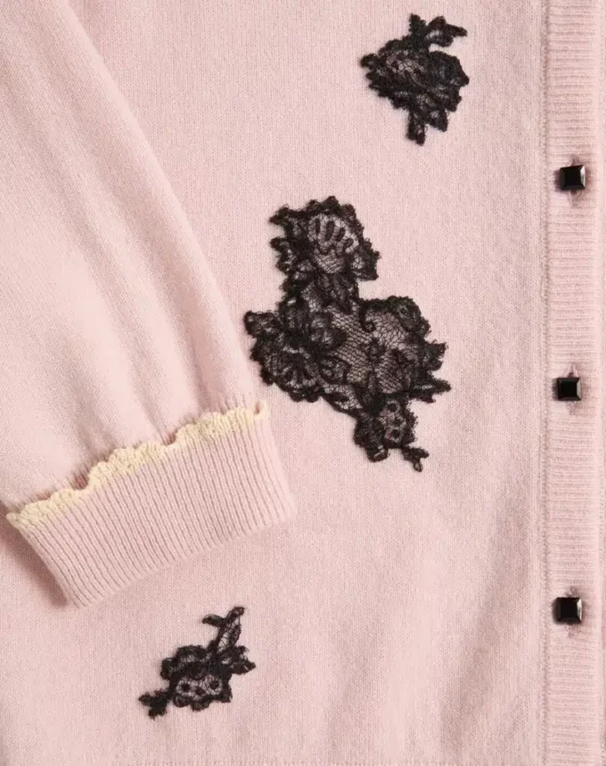 Cardigan cu guler din piele de oaie Cardigan cu guler din piele de oaie