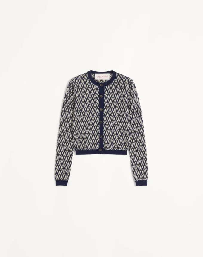 Cardigan din lână cu model jacquard Toute La V Cardigan din lână cu model jacquard Toute La V