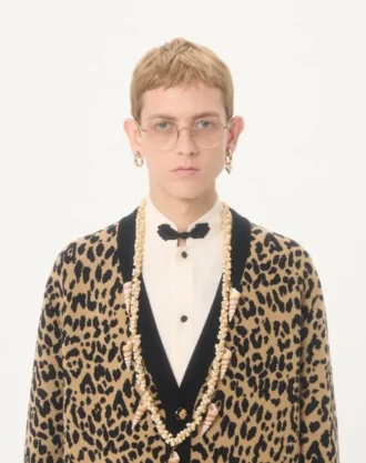 Cardigan din lână Valentino cu imprimeu animalier Fauve Eclat Jacquard