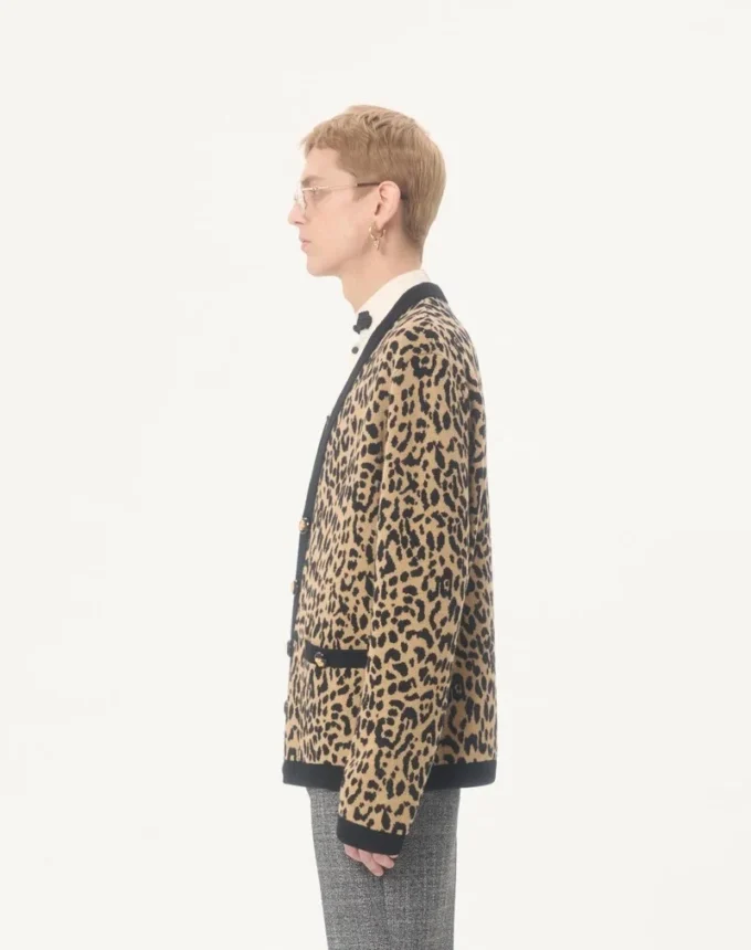 Cardigan din lână Valentino cu imprimeu animalier Fauve Eclat Jacquard Cardigan din lână Valentino cu imprimeu animalier Fauve Eclat Jacquard