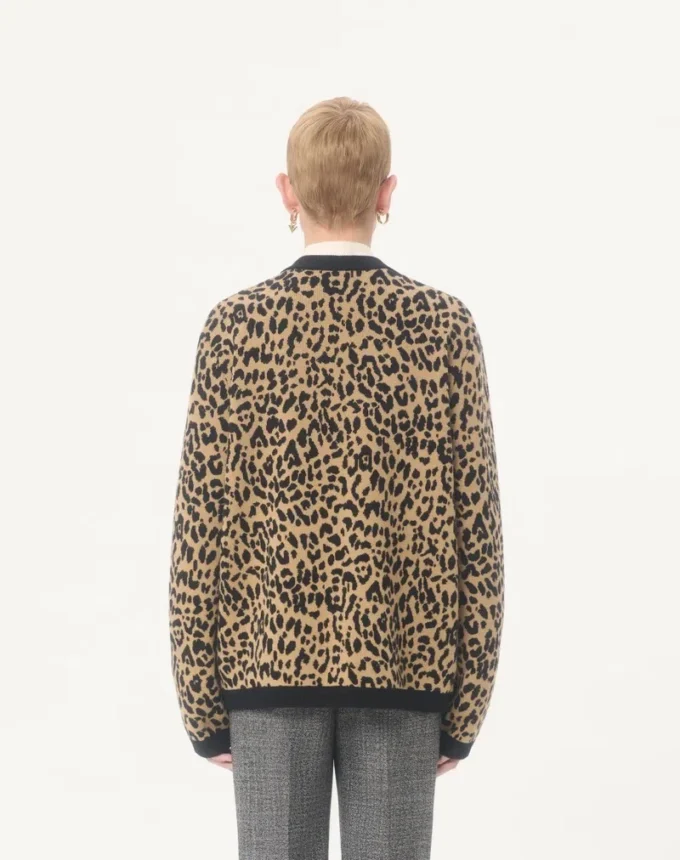 Cardigan din lână Valentino cu imprimeu animalier Fauve Eclat Jacquard Cardigan din lână Valentino cu imprimeu animalier Fauve Eclat Jacquard