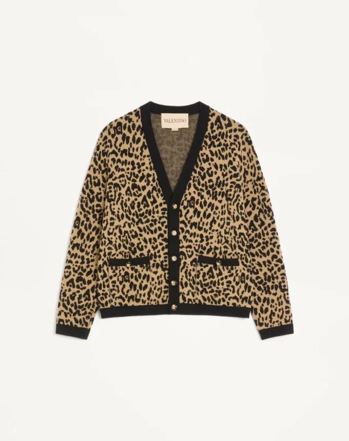 Cardigan din lână Valentino cu imprimeu animalier Fauve Eclat Jacquard Cardigan din lână Valentino cu imprimeu animalier Fauve Eclat Jacquard