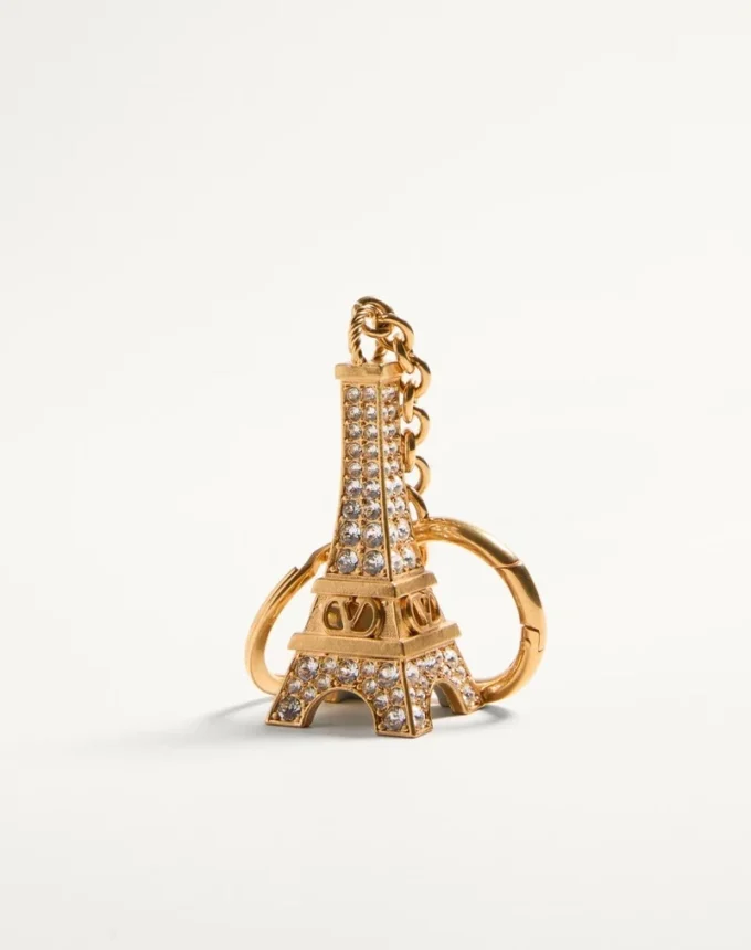 Chez Valentino Bag Charm cu inel pentru chei din metal, email și cristale Chez Valentino Bag Charm cu inel pentru chei din metal, email și cristale