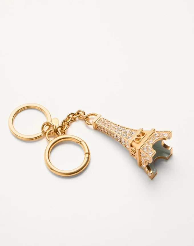 Chez Valentino Bag Charm cu inel pentru chei din metal, email și cristale Chez Valentino Bag Charm cu inel pentru chei din metal, email și cristale