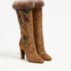 Cizme Hotty din piele de vițel cu efect de ponei, broderie florală și blană 100 mm Cizme Hotty din piele de vițel cu efect de ponei, broderie florală și blană 100 mm