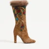 Cizme Hotty din piele de vițel cu efect de ponei, broderie florală și blană 100 mm Cizme Hotty din piele de vițel cu efect de ponei, broderie florală și blană 100 mm