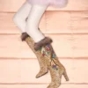 Cizme Hotty din piele de vițel cu efect de ponei, broderie florală și blană 100 mm Cizme Hotty din piele de vițel cu efect de ponei, broderie florală și blană 100 mm