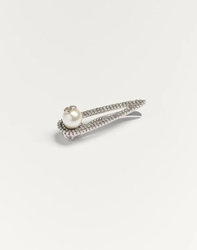 Clemă de cravată metalică Vlogo Signature cu cristale Swarovski® și perle