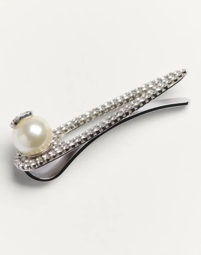 Clemă de cravată metalică Vlogo Signature cu cristale Swarovski® și perle
