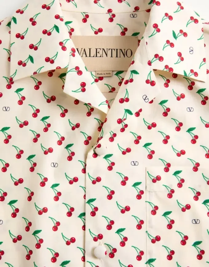 Cămașă de bowling din poplin de bumbac cu imprimeu Cherryfic