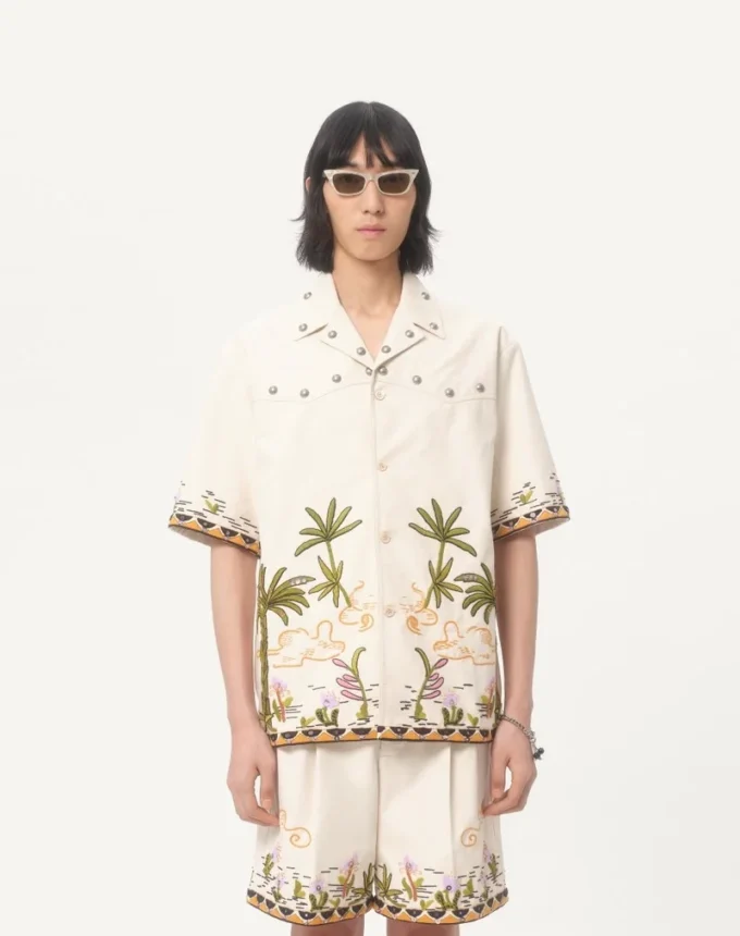 Cămașă din bumbac cu broderie florală