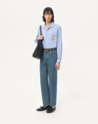 Cămașă din bumbac Oxford cu broderie florală