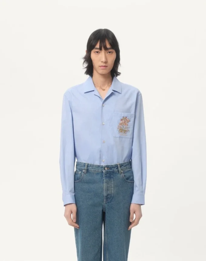 Cămașă din bumbac Oxford cu broderie florală Cămașă din bumbac Oxford cu broderie florală