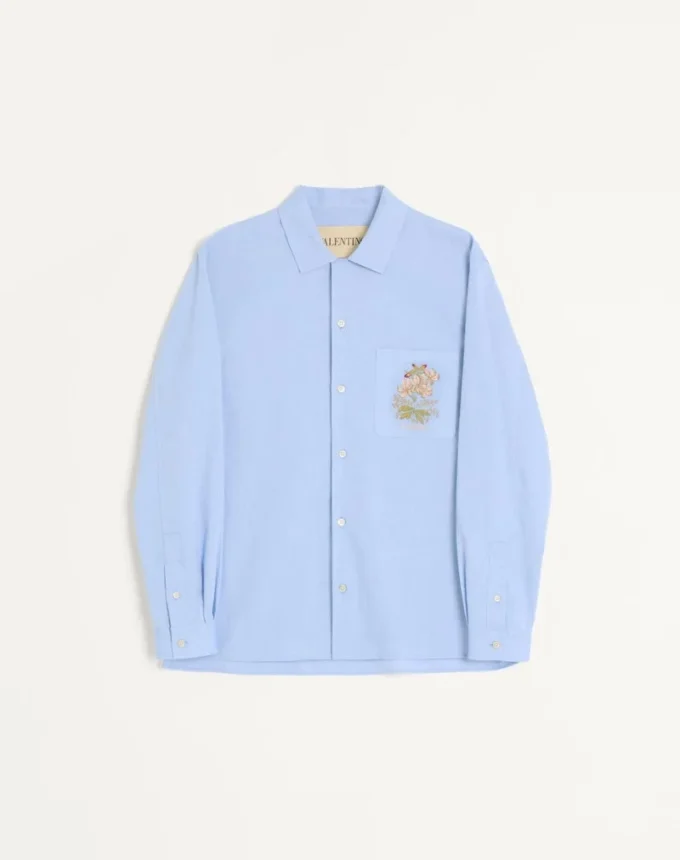 Cămașă din bumbac Oxford cu broderie florală Cămașă din bumbac Oxford cu broderie florală