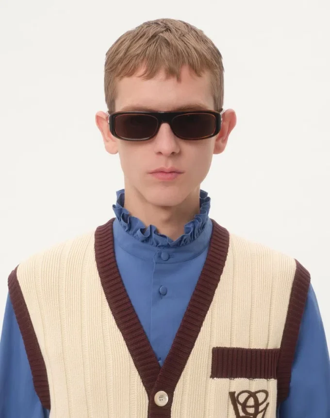 Cămașă din poplin de bumbac cu plastron și volane