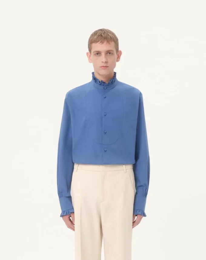 Cămașă din poplin de bumbac cu plastron și volane