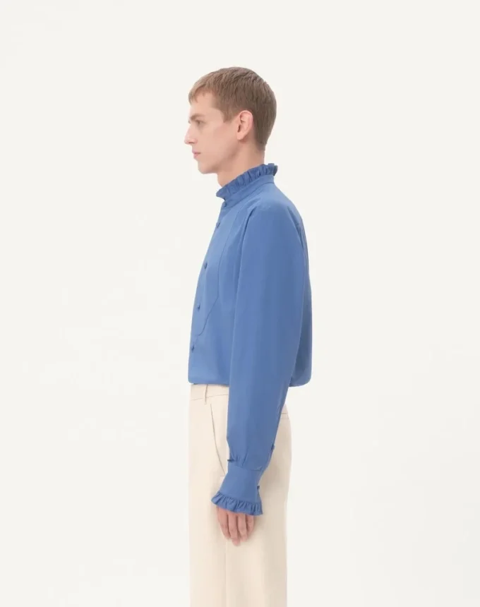 Cămașă din poplin de bumbac cu plastron și volane
