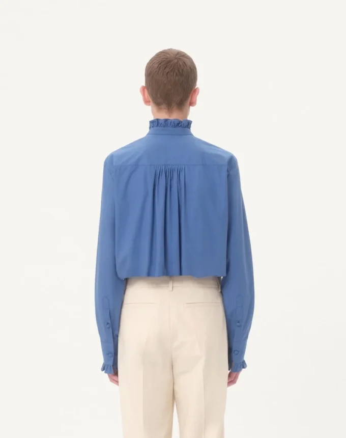 Cămașă din poplin de bumbac cu plastron și volane