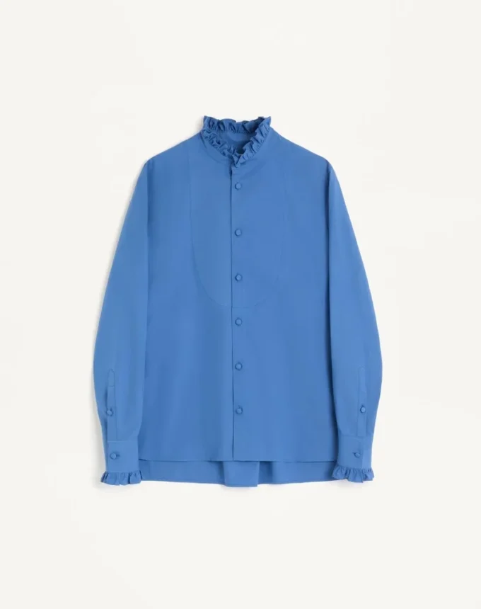 Cămașă din poplin de bumbac cu plastron și volane