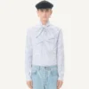 Cămașă Valentino din poplin de bumbac cu guler eșarfă și broderie VLogo