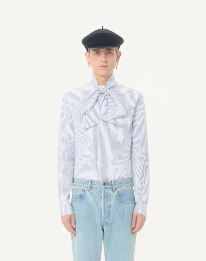 Cămașă Valentino din poplin de bumbac cu guler eșarfă și broderie VLogo