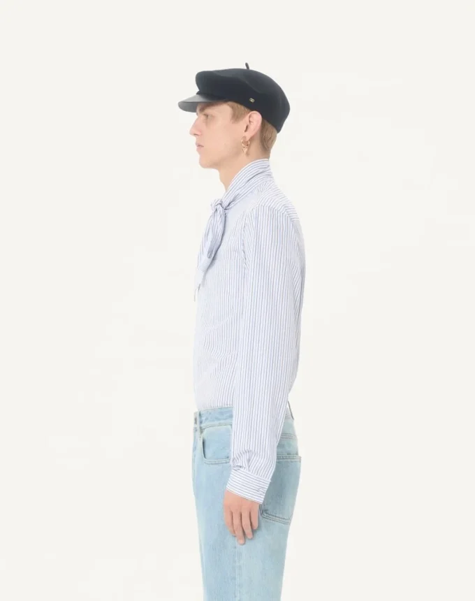 Cămașă Valentino din poplin de bumbac cu guler eșarfă și broderie VLogo