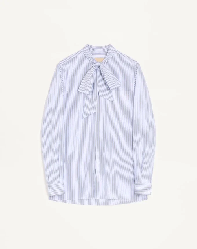 Cămașă Valentino din poplin de bumbac cu guler eșarfă și broderie VLogo