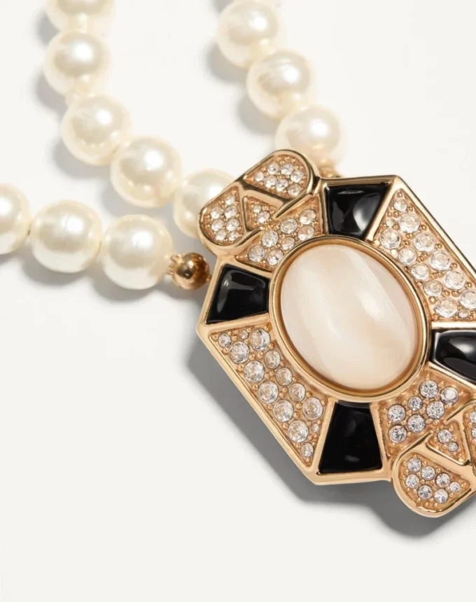 Colier Pas Plus din metal, email, rășină, perle și cristale Swarovski®